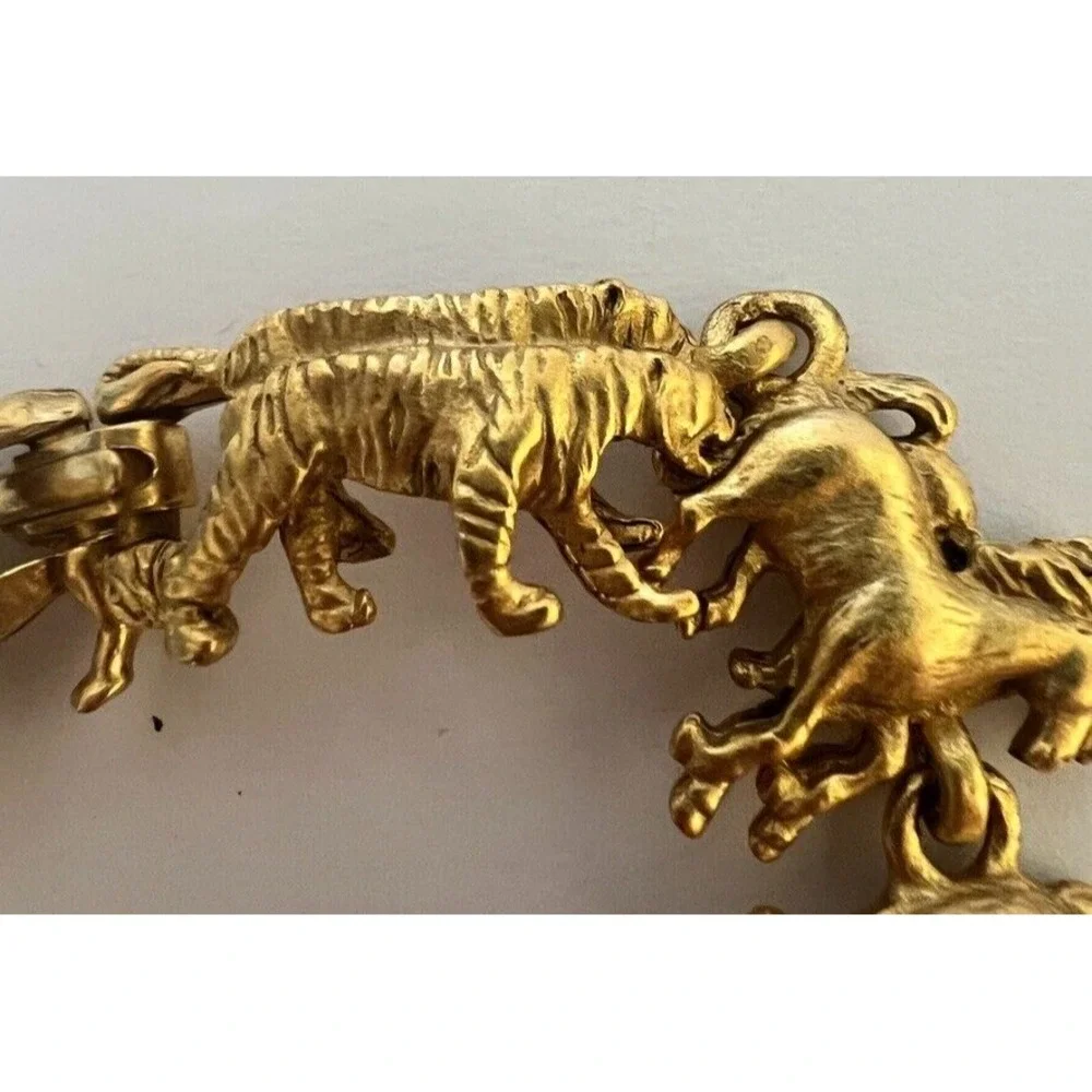 AJC Vintage Noah's Ark Bracelet Brushed Gold Animals Signed NOS 1980s Noahs 6.5